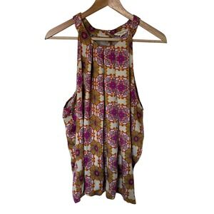 Christian Siriano Halter Top Womens XL Multicolor Boho Medallion Pleated Euc